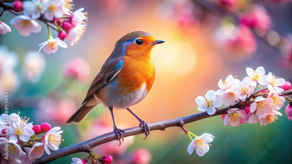 Orange Bird on Branch, Fashion Photography, Avian Style, Nature, Spring, Wildlife, Bird Photography Orange Bird on Branch, Fashion Photography, Avian Style, Nature, Spring, Wildlife, Bird Photography