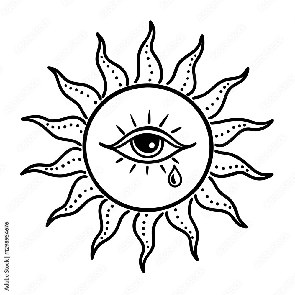 Mystical Sun with Eye and Tear Symbolic Vector Illustration Mystical Sun with Eye and Tear Symbolic Vector Illustration