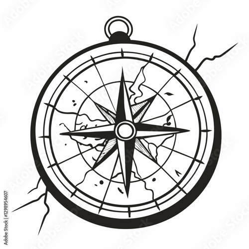 Vintage Wind Rose Compass Illustration with Cracked Details