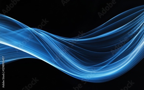 Obraz na płótnie Ethereal blue light waves flowing gracefully on a dark background, representing motion, energy, and tranquility in an abstract composition. w salonie