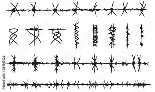 Minimalist Barbed Wire Icon Set for Security and Protection in SVG Vector