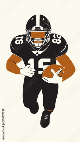 Minimalist American Football Player Vector Art with Team Colors and Silhouette Style