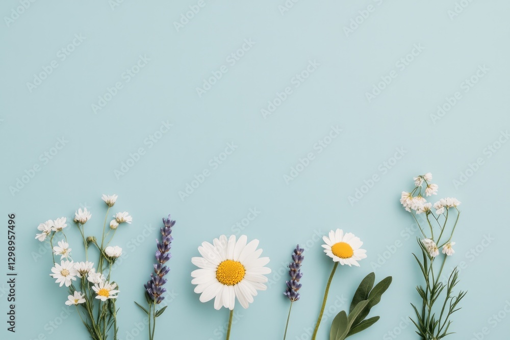 Obraz premium spring floral arrangement on pastel blue background
