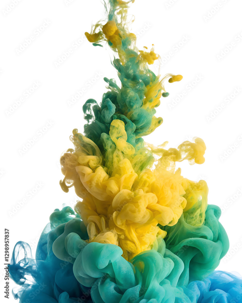 Obraz premium yellow green blue abstract liquid ink with png background