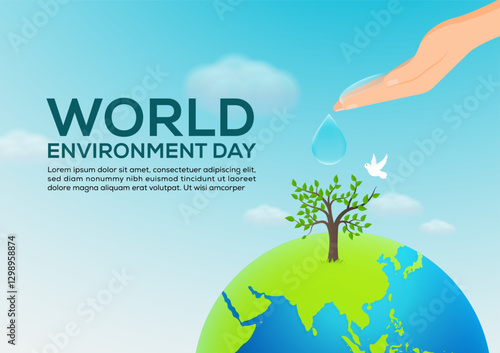 world environment day with hand giving water to tree on the earth