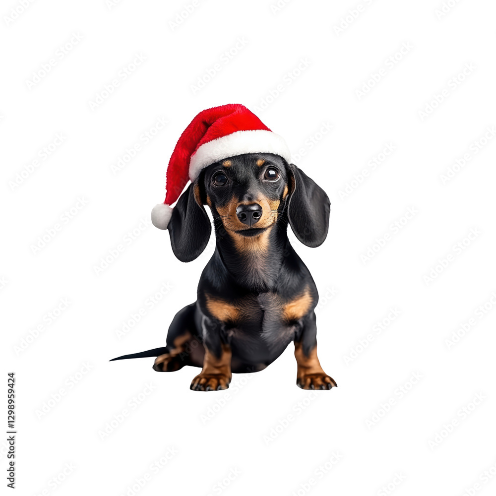 Adorable Dachshund Puppy with Santa Hat Dressed for Christmas Celebration Adorable Dachshund Puppy with Santa Hat Dressed for Christmas Celebration