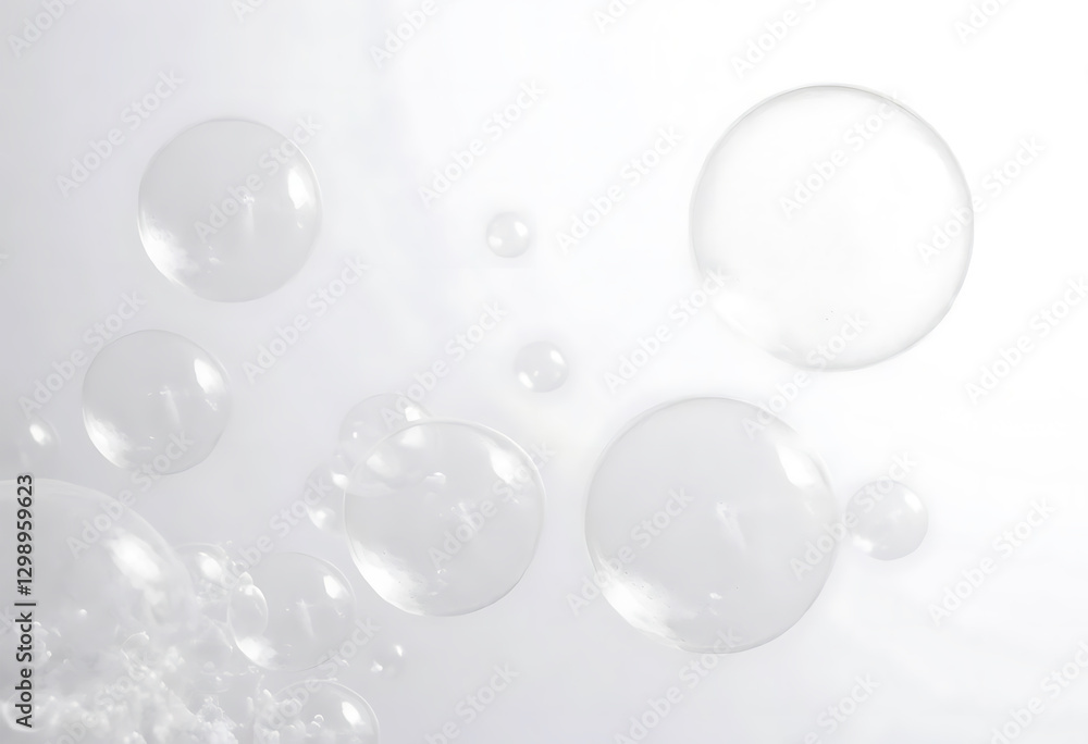Soap bubble color spectrum isolated on white background. Realistic air bubble, Floating soap bubbles, Bubble crown Soap foam