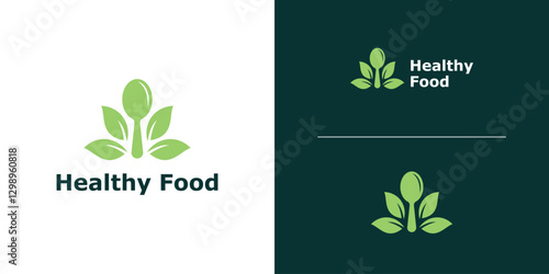  logo design combination of spoon fork and leaves, logo for healthy food, herbal, nature,  creative