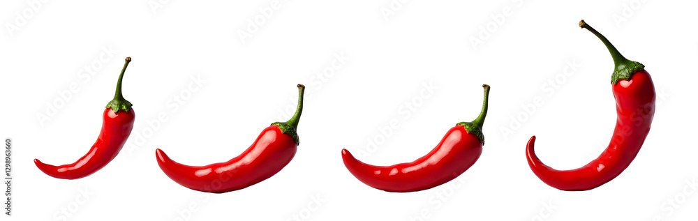Spicy Red Chili Peppers in Gradient Sizes. A Vibrant Display of Culinary Heat!, cut out,transparent background Spicy Red Chili Peppers in Gradient Sizes. A Vibrant Display of Culinary Heat!, cut out,transparent background