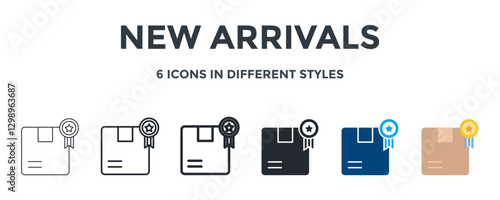 New Arrivals Icon In Different Style Vector Illustration. Designed In Thin Line, Regular Line, Bold Line, Glyph, Color Fill, And Flat Style Can Be Used For Web