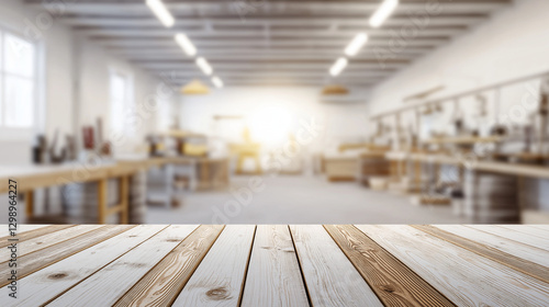 Wallpaper Mural Whitewashed Wooden Tabletop Blurred Workshop Background Torontodigital.ca