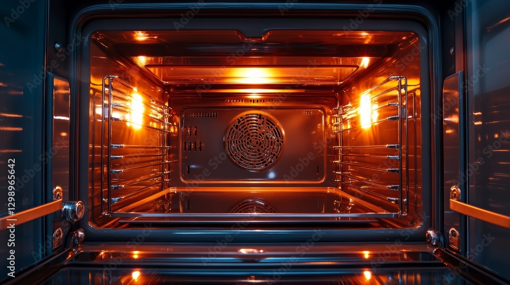 Obraz premium Brightly lit oven interior showcasing its clean design and structure with heating elements