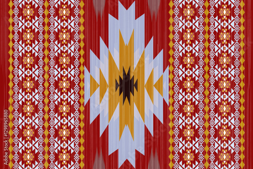 Ikat  seamless pattern. Ethnic South Western decor style. Ikat Boho geometric ornament. Vector seamless pattern. Mexican blanket, rug. Woven carpet