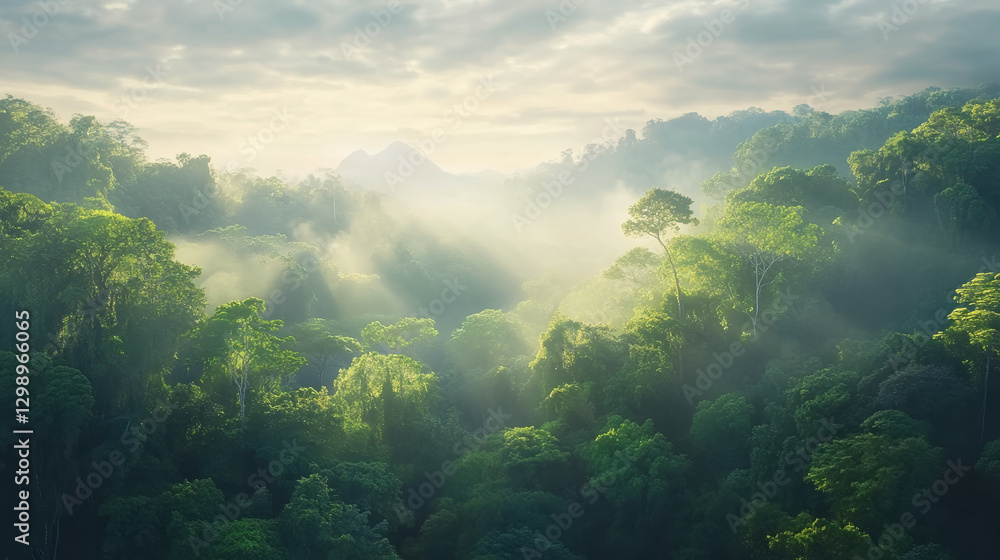 A serene, misty forest scene with lush greenery, soft sunlight filtering through clouds, creating a tranquil atmosphere. A serene, misty forest scene with lush greenery, soft sunlight filtering through clouds, creating a tranquil atmosphere.