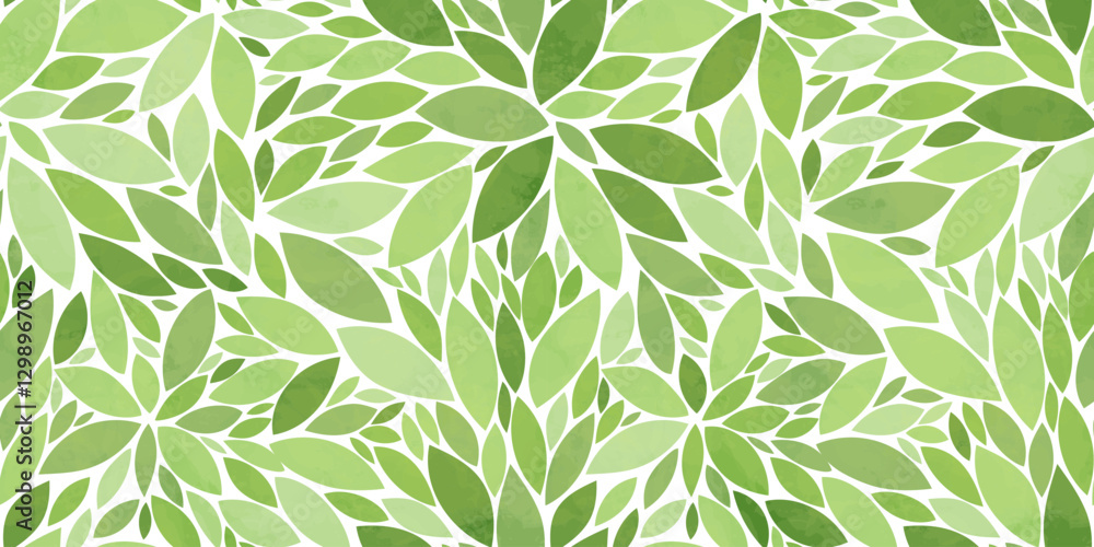 Green leaves seamless vector pattern. Watercolor tea leaf background, textured jungle print.