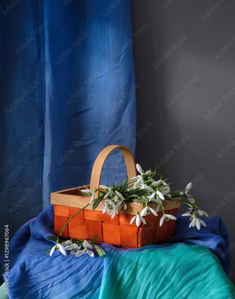 A Vibrantly Colorful Basket Filled with Beautiful snowdrops.