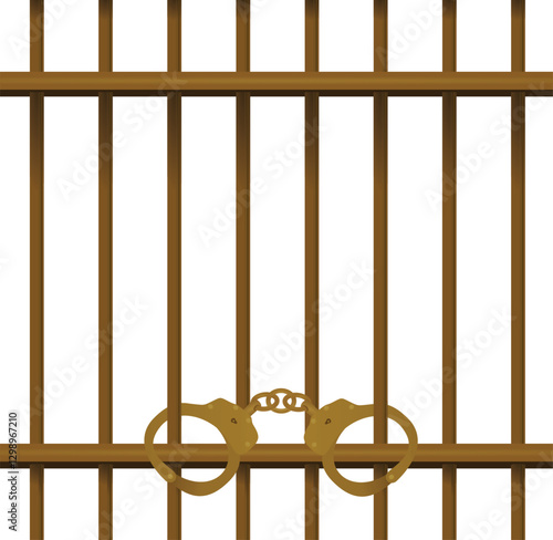 Handcuffs in front of prison bars. vector illustration