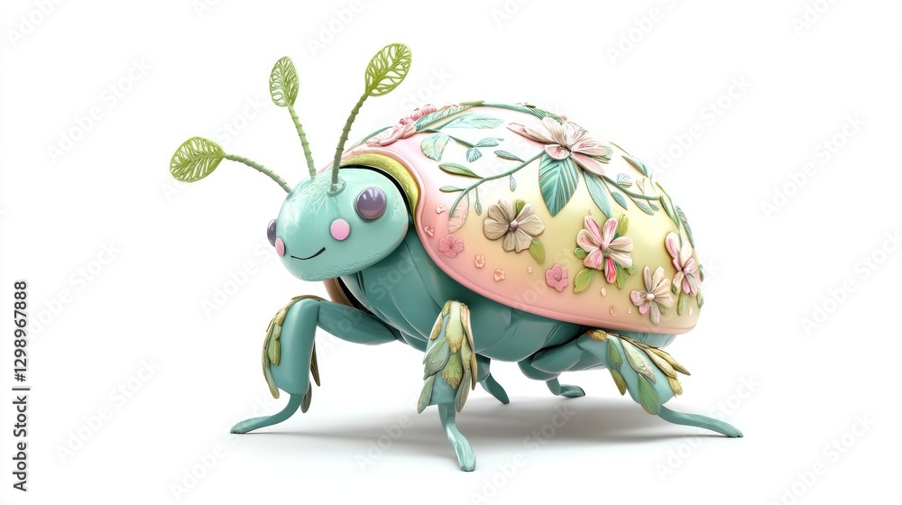 Fototapeta premium Floral ladybug figurine on white background