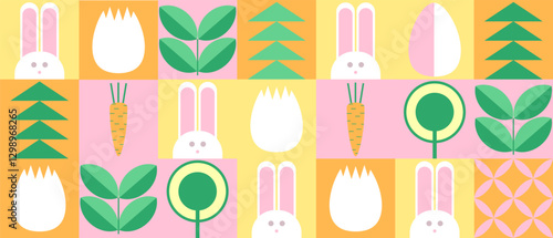 Happy Easter background, banner, poster, greeting card. Easter design with eggs. Easter vector illustration in minimalistic style.