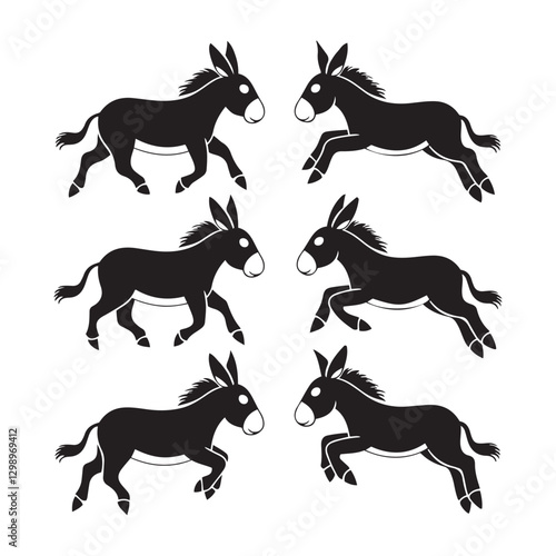 a set of six black donkey vector silhouette