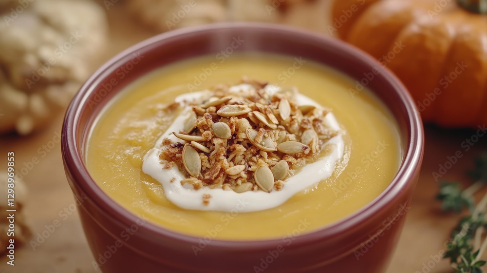 Creamy Pumpkin Soup with Coconut Cream and Toasted Seeds Creamy Pumpkin Soup with Coconut Cream and Toasted Seeds