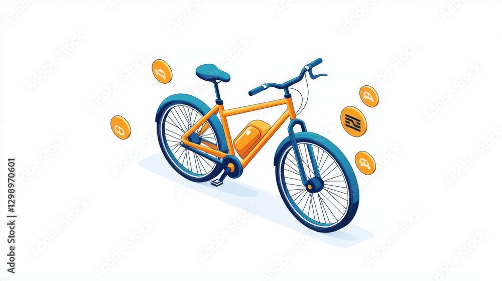 Fototapeta premium A vibrant illustration of a bicycle with gold coins, symbolizing value and mobility.
