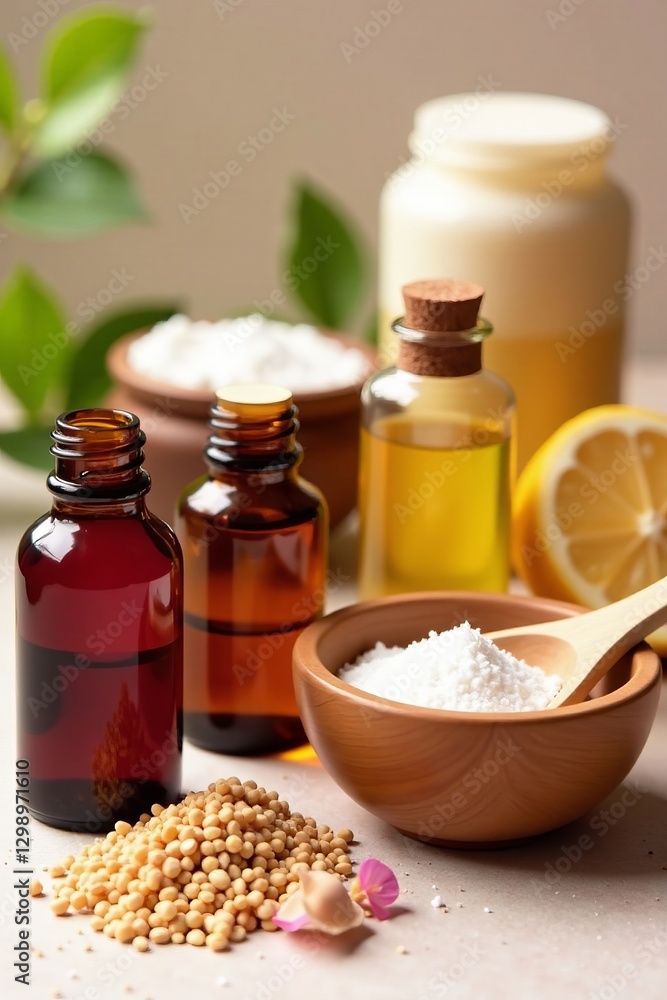 Close-up of ingredients for homemade natural cosmetics, wellness, beauty Close-up of ingredients for homemade natural cosmetics, wellness, beauty