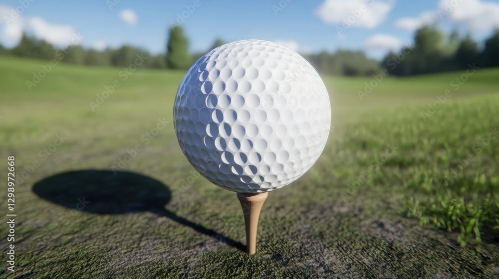 Precision play golf ball on tee ready for shot in outdoor sports photography Precision play golf ball on tee ready for shot in outdoor sports photography