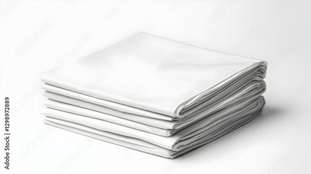Stack Of Folded White Fabrics On A Plain White Background Stack Of Folded White Fabrics On A Plain White Background