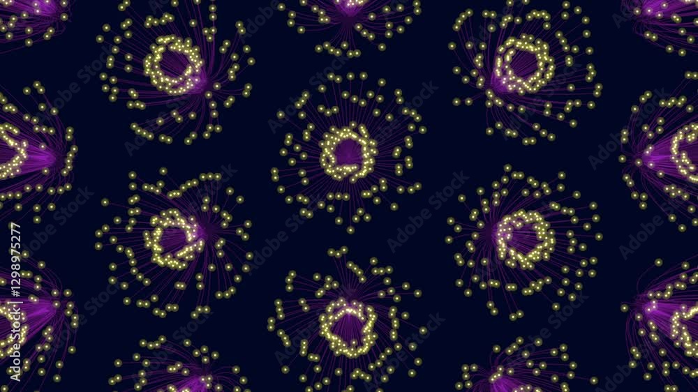 A futuristic pattern of overlapping glowing purple dots on a black background, creating an intricate circular design A futuristic pattern of overlapping glowing purple dots on a black background, creating an intricate circular design