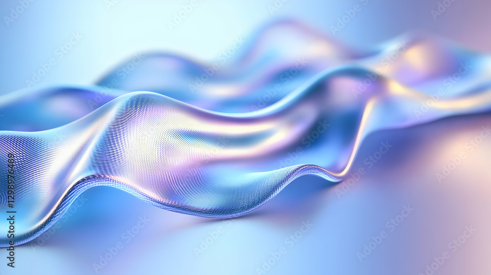 Naklejka premium Abstract Shiny Fluid Wave Surface With Gradient Lighting and Metallic Texture