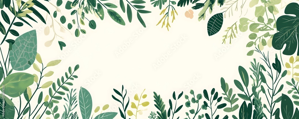 Illustration of various green plants creates a natural frame Illustration of various green plants creates a natural frame