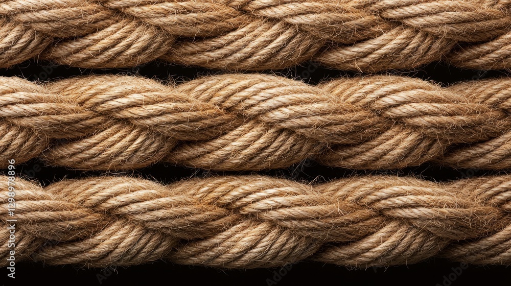 Textured Natural Jute Rope Twisted Together in Intertwined Bundles Against a Black Background for Rustic and Nautical Themes Textured Natural Jute Rope Twisted Together in Intertwined Bundles Against a Black Background for Rustic and Nautical Themes