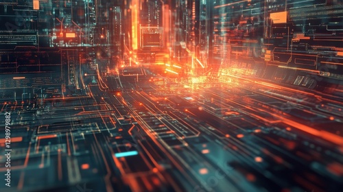 Futuristic digital circuit network is created as a transparent PNG image with a sleek white background for design overlays and effects._00001_