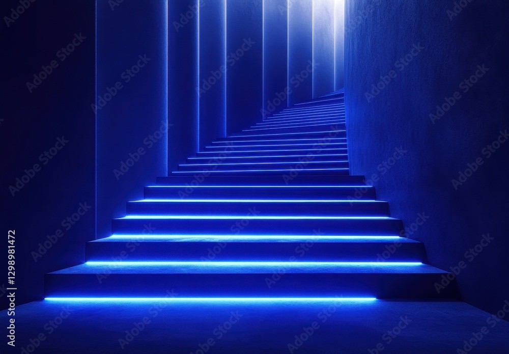 Futuristic Staircase with Ambient Blue Lighting Creating a Mystical Atmosphere in an Urban Setting Futuristic Staircase with Ambient Blue Lighting Creating a Mystical Atmosphere in an Urban Setting