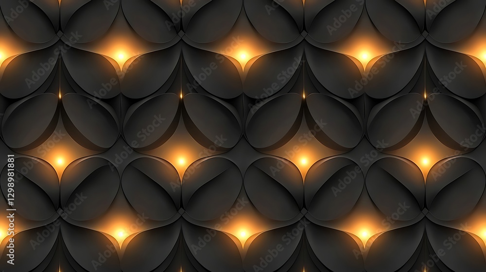 Abstract pattern of glowing circles in dark tones with highlights and shadows creating depth and texture Abstract pattern of glowing circles in dark tones with highlights and shadows creating depth and texture