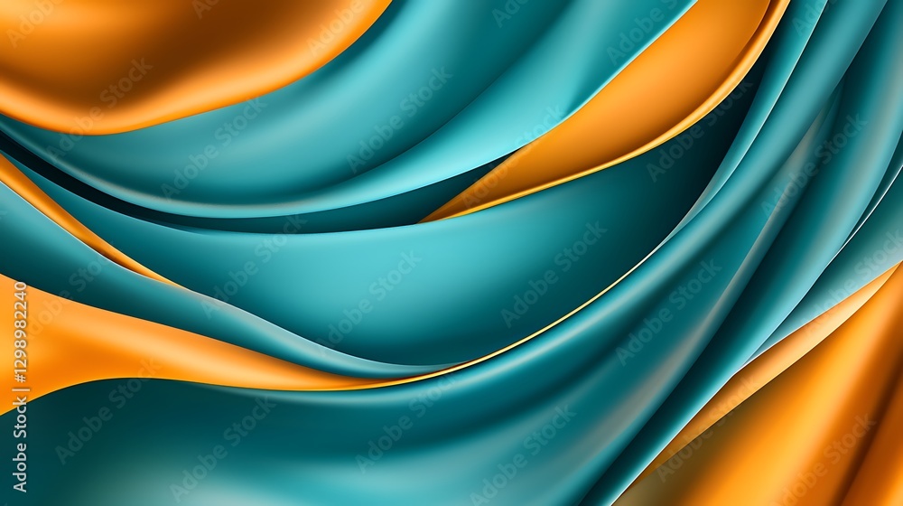 Obraz premium Elegant Flowing Silk Fabric Texture in Teal and Gold Shades Displaying Luscious Wavy Patterns