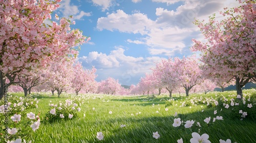 Wallpaper Mural A spring orchard with blossoming cherry and apple trees.
 Torontodigital.ca