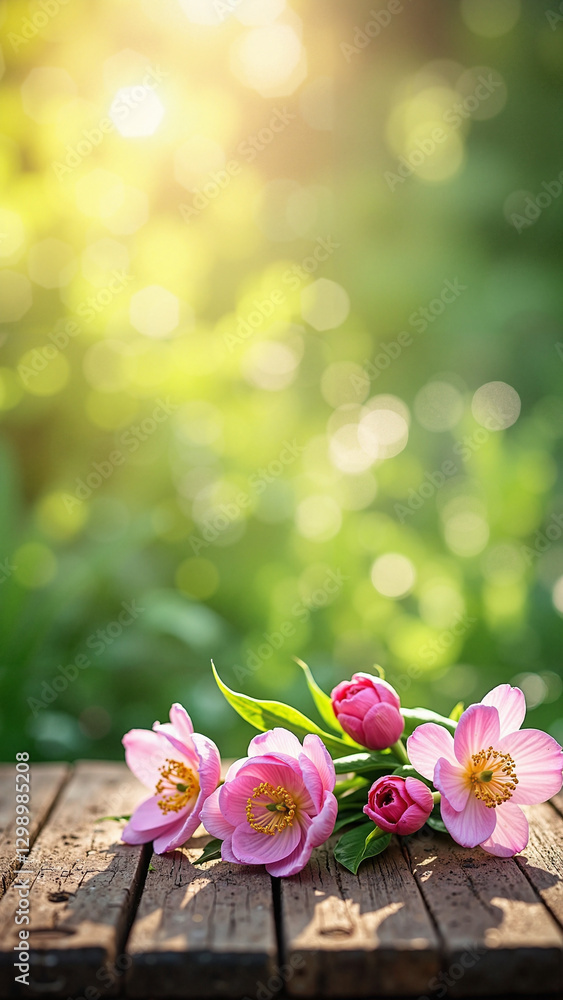Enchanting Spring Blossoms on Rustic Table: Perfect for Mother's Day Campaigns, Floral Ads, and Seasonal Marketing Enchanting Spring Blossoms on Rustic Table: Perfect for Mother's Day Campaigns, Floral Ads, and Seasonal Marketing