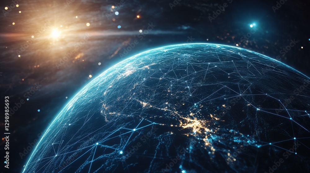 Obraz premium Global Network. Earth. Digital. Futuristic. Connected World