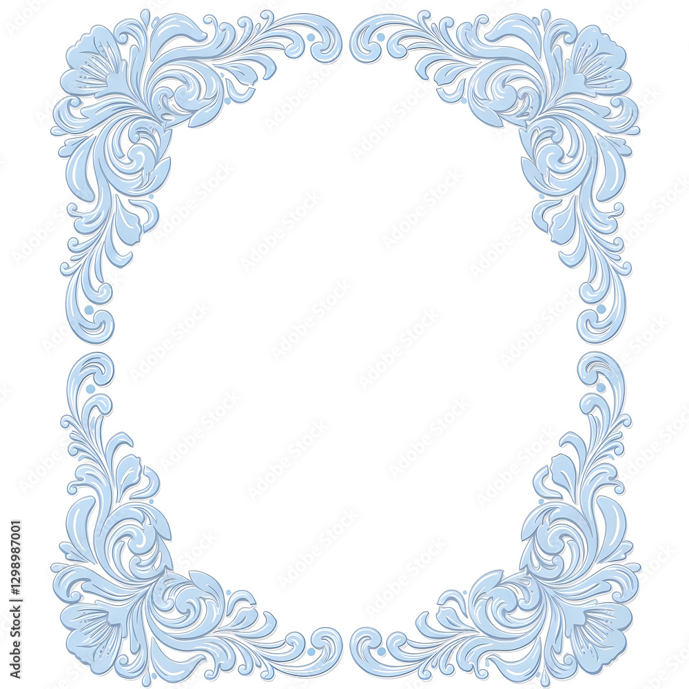 Elegant light blue floral border creating a decorative frame Elegant light blue floral border creating a decorative frame