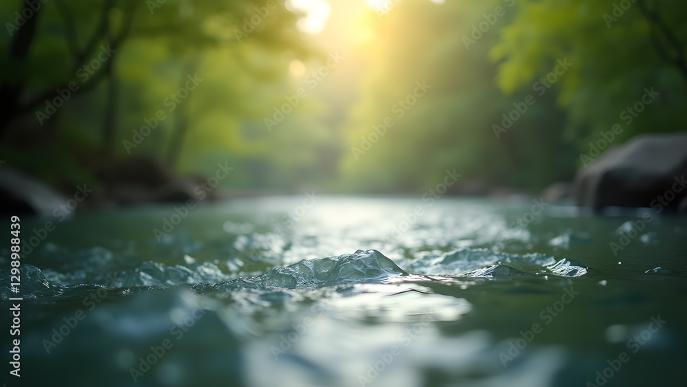 Fototapeta premium Sunlit Forest Stream, Peaceful Cascade Serenity