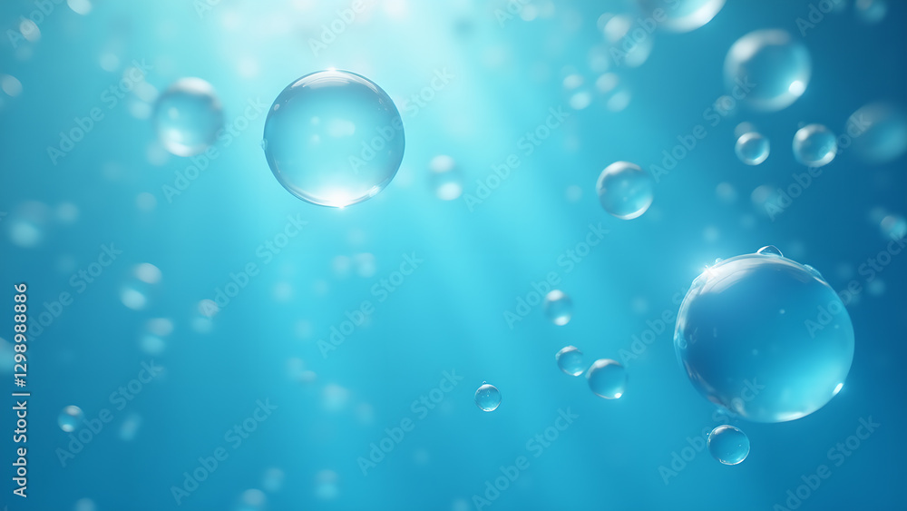 Floating Aqueous Spheres on Blue Gradient Field Floating Aqueous Spheres on Blue Gradient Field