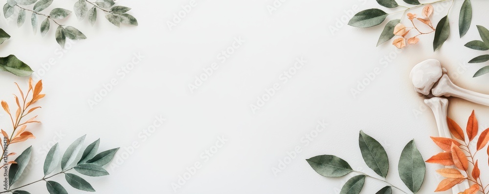 Fototapeta premium Botanical elements frame a blank space, ideal for text or design overlay.