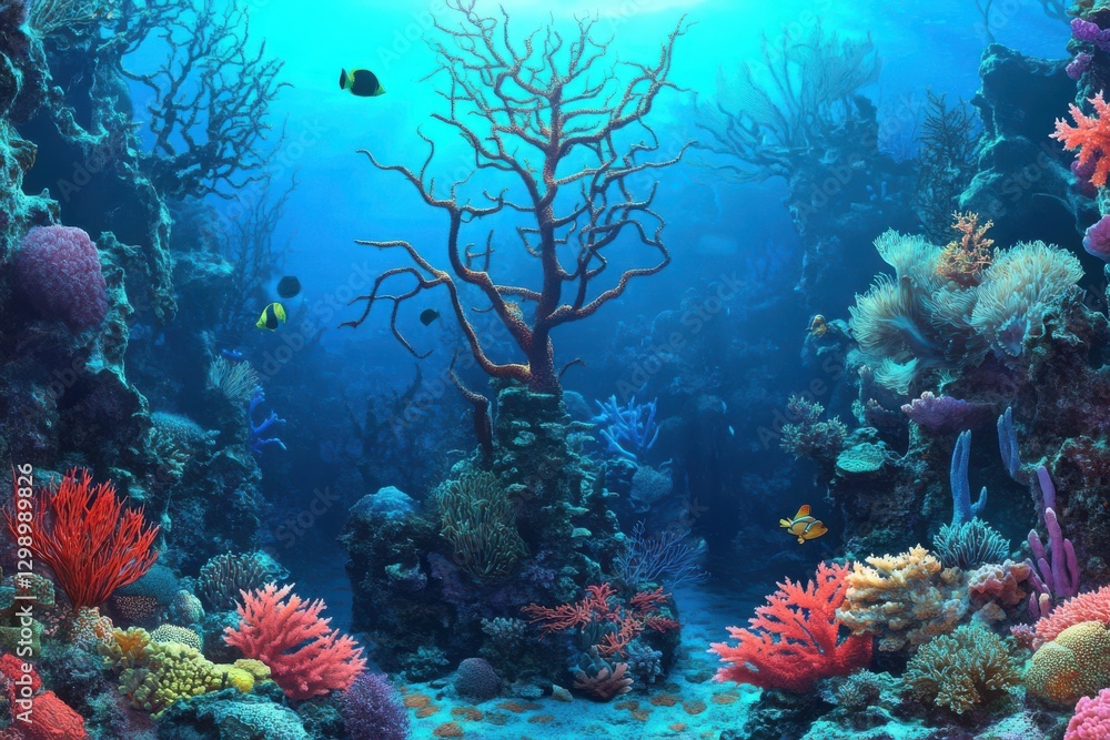 Obraz premium wildlife sanctuaries Vibrant underwater scene featuring colorful coral reefs and diverse marine life.