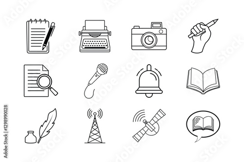 Journalism, Media, Communication Icons of News and Publishing