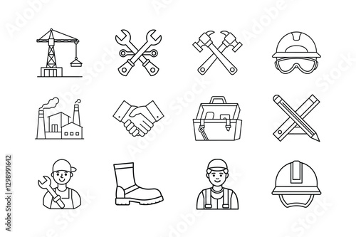 Construction Icons Tools, Workers, Safety Gear, Industry Symbols
