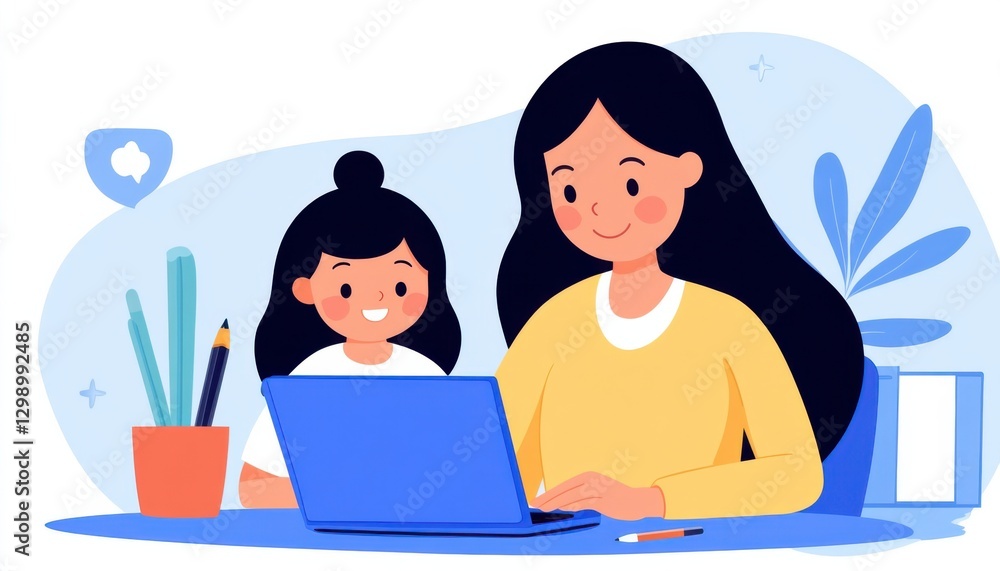 Empowering Creativity A Heartwarming Scene of a Mother and Daughter Collaborating on a Laptop, Their Shared Enthusiasm Radiating as They Work Together on a Creative Project Witness the Joy of Empowering Creativity A Heartwarming Scene of a Mother and Daughter Collaborating on a Laptop, Their Shared Enthusiasm Radiating as They Work Together on a Creative Project Witness the Joy of