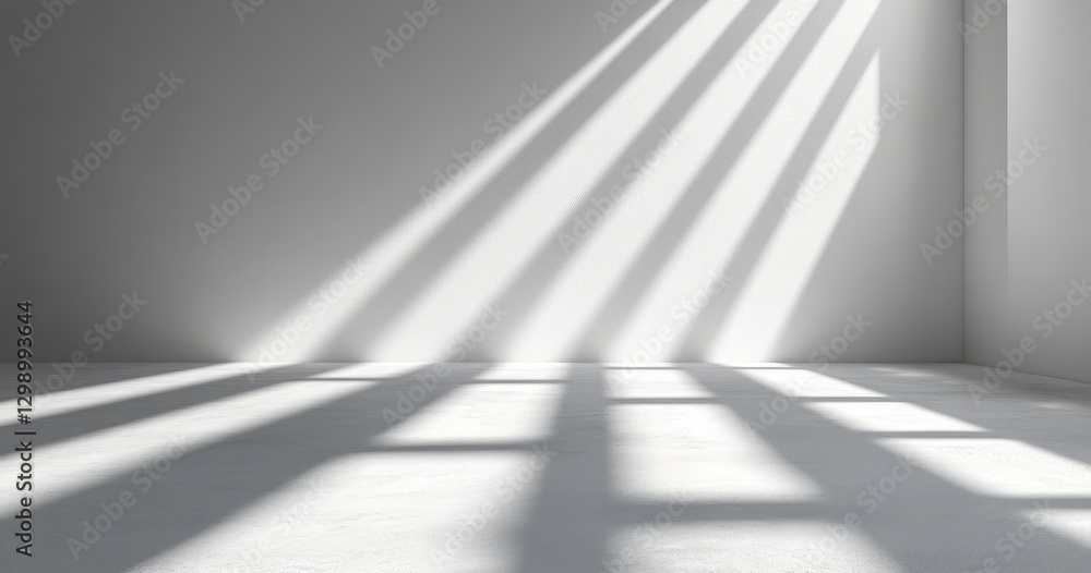 Light and Shadow Play in Minimalist Room with Soft Gray Walls and Floor, Creating a Peaceful Atmosphere Perfect for Modern Artistic Projects Light and Shadow Play in Minimalist Room with Soft Gray Walls and Floor, Creating a Peaceful Atmosphere Perfect for Modern Artistic Projects