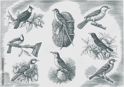 Hand drawn various kinds of birds.
